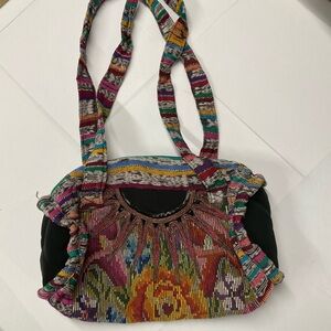 Pink and Green Bohemian Shoulder Bag with Artistic Design